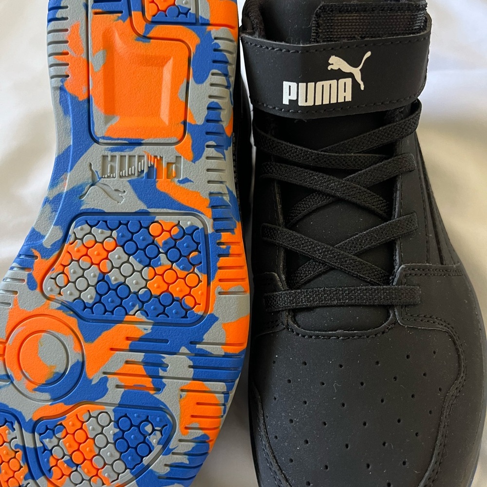 Puma Black and Orange Sneakers with Geometric Sole